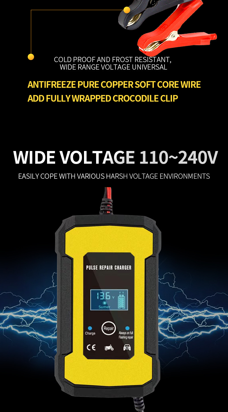 12V6A(2-100AH) Car Battery Charger, Smart Fully Automatic Battery Charger Battery Maint(图2)