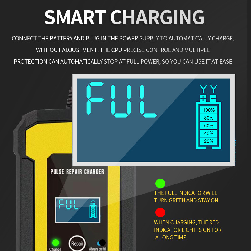 12V6A(2-100AH) Car Battery Charger, Smart Fully Automatic Battery Charger Battery Maint(图6)