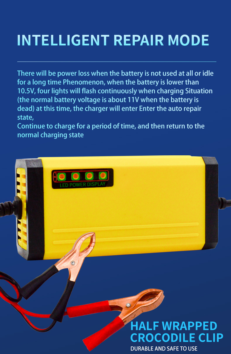 Manufacturer Cross-border 12V2A motorcycle car battery smart pulse repair lead-acid battery charger (图3)