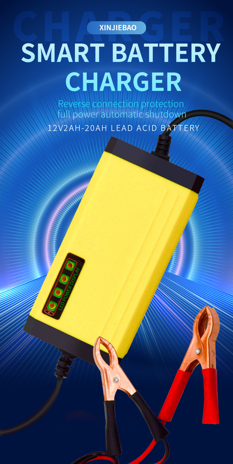 Manufacturer Cross-border 12V2A motorcycle car battery smart pulse repair lead-acid battery charger (图2)